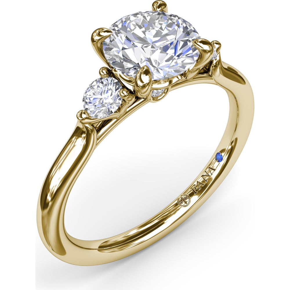 Three Stone Engagement Ring Setting with Hidden Side Accent and Round Brilliant Cut Diamonds - 0.23 Carat Total Side Stone Weight by Fana