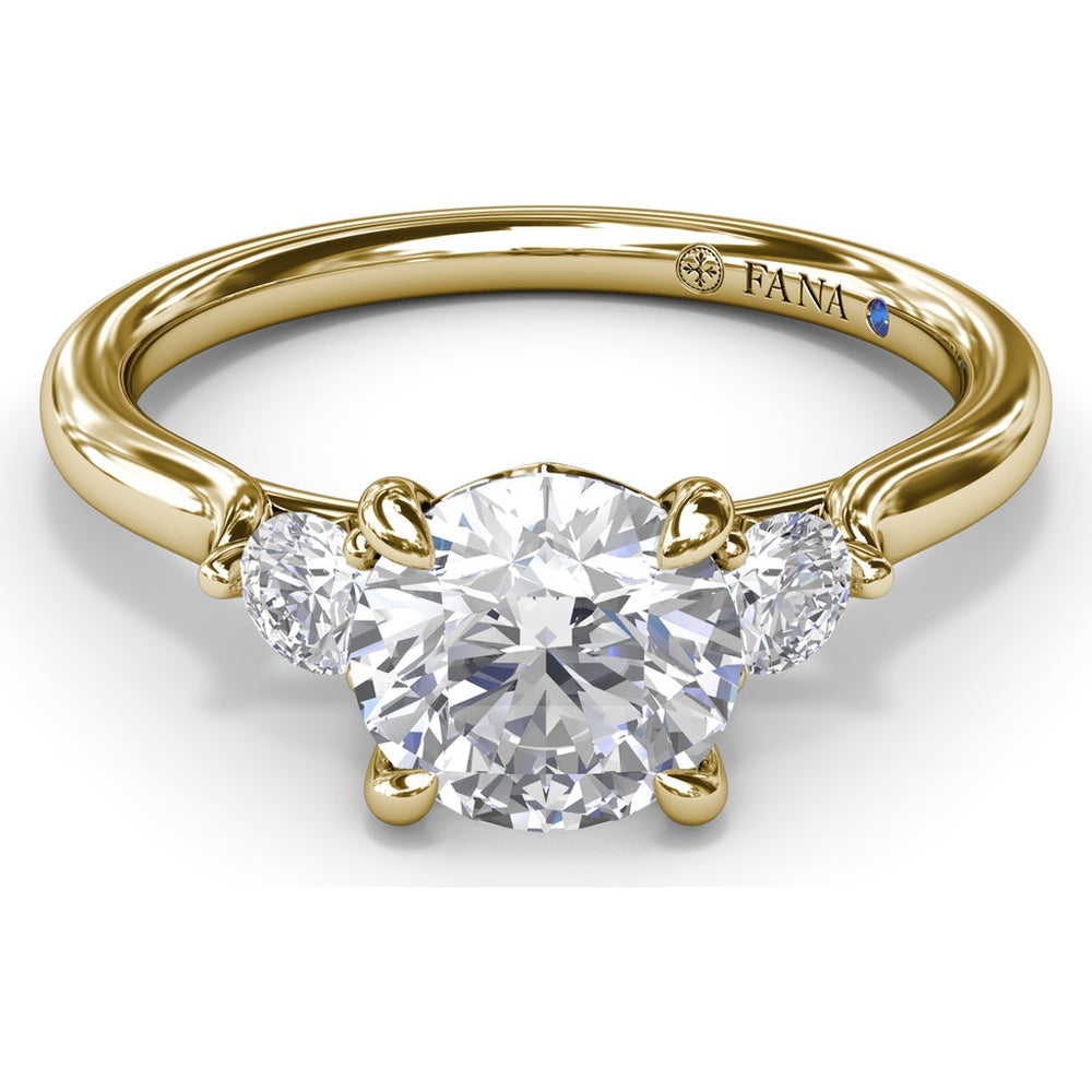 Three Stone Engagement Ring Setting with Hidden Side Accent and Round Brilliant Cut Diamonds - 0.23 Carat Total Side Stone Weight by Fana