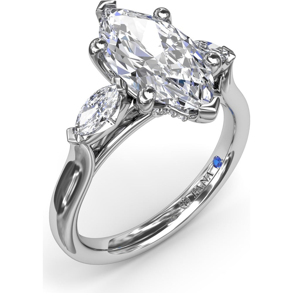 Three-Stone Engagement Ring Setting with Horizontally Set Marquise Diamonds - 0.32 Carat Total Side Stone Weight by Fana