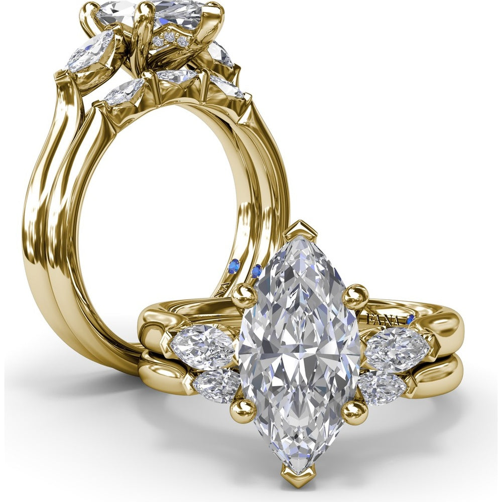 Three-Stone Engagement Ring Setting with Horizontally Set Marquise Diamonds - 0.32 Carat Total Side Stone Weight by Fana