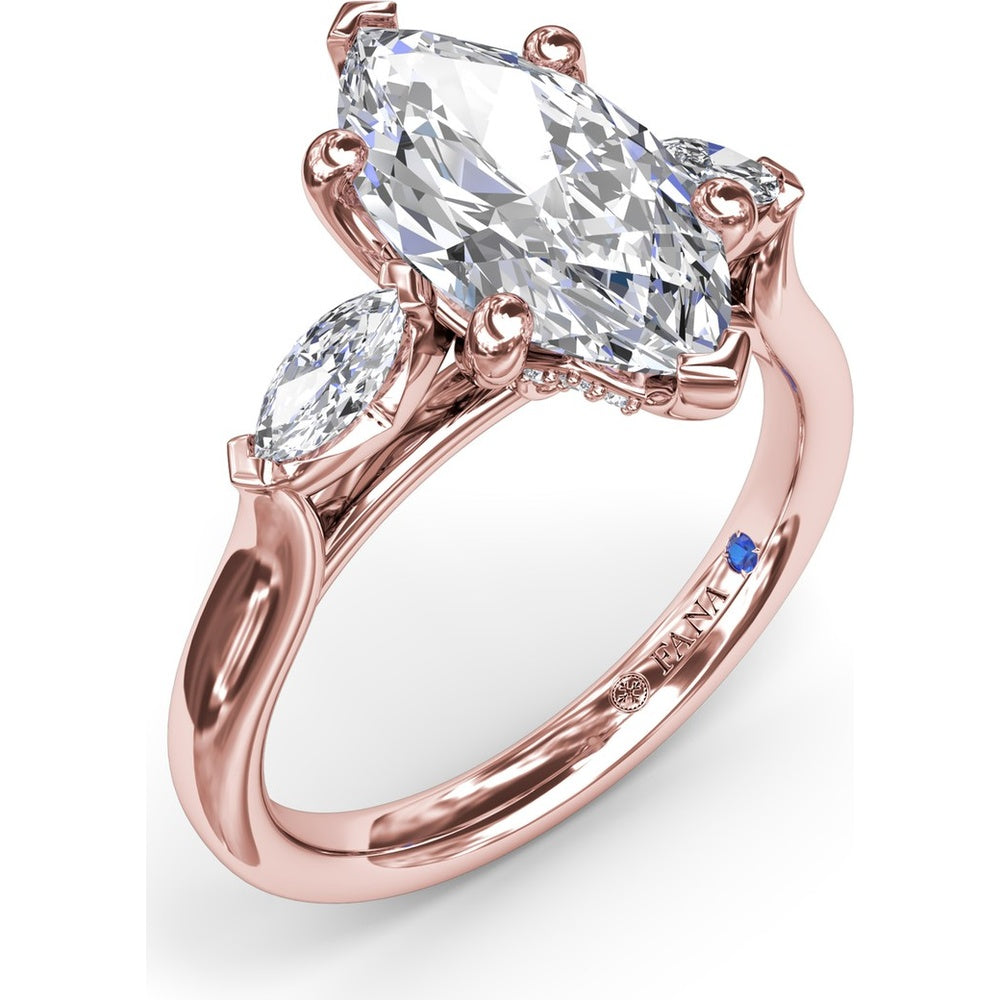 Three-Stone Engagement Ring Setting with Horizontally Set Marquise Diamonds - 0.32 Carat Total Side Stone Weight by Fana