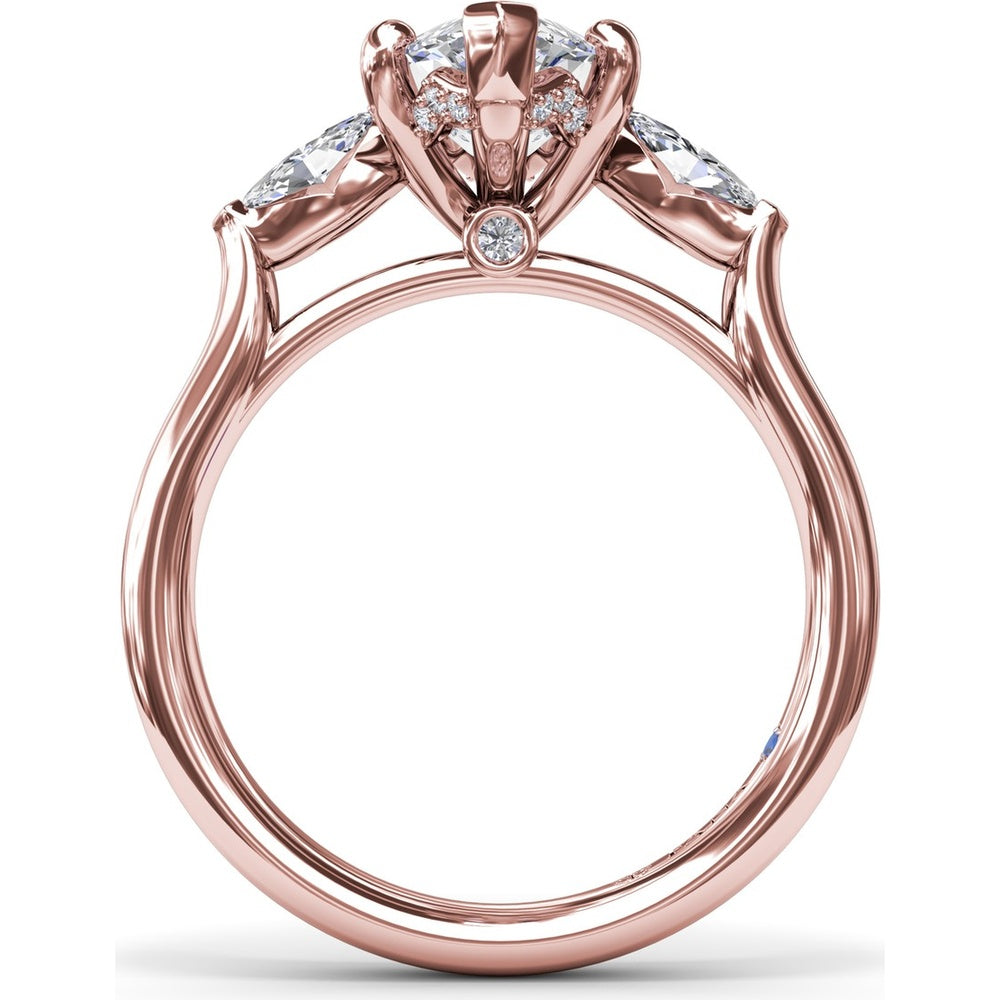 Three-Stone Engagement Ring Setting with Horizontally Set Marquise Diamonds - 0.32 Carat Total Side Stone Weight by Fana