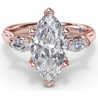 Three-Stone Engagement Ring Setting with Horizontally Set Marquise Diamonds - 0.32 Carat Total Side Stone Weight by Fana
