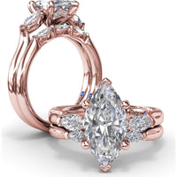 Three-Stone Engagement Ring Setting with Horizontally Set Marquise Diamonds - 0.32 Carat Total Side Stone Weight by Fana