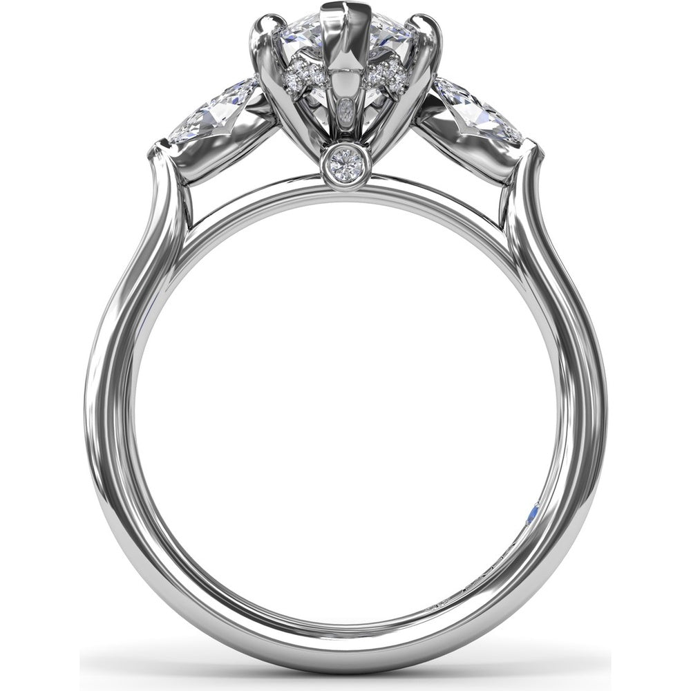 Three-Stone Engagement Ring Setting with Horizontally Set Marquise Diamonds - 0.32 Carat Total Side Stone Weight by Fana