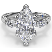 Three-Stone Engagement Ring Setting with Horizontally Set Marquise Diamonds - 0.32 Carat Total Side Stone Weight by Fana