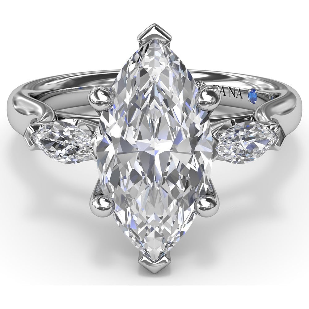 Three-Stone Engagement Ring Setting with Horizontally Set Marquise Diamonds - 0.32 Carat Total Side Stone Weight by Fana