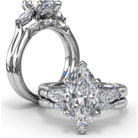 Three-Stone Engagement Ring Setting with Horizontally Set Marquise Diamonds - 0.32 Carat Total Side Stone Weight by Fana