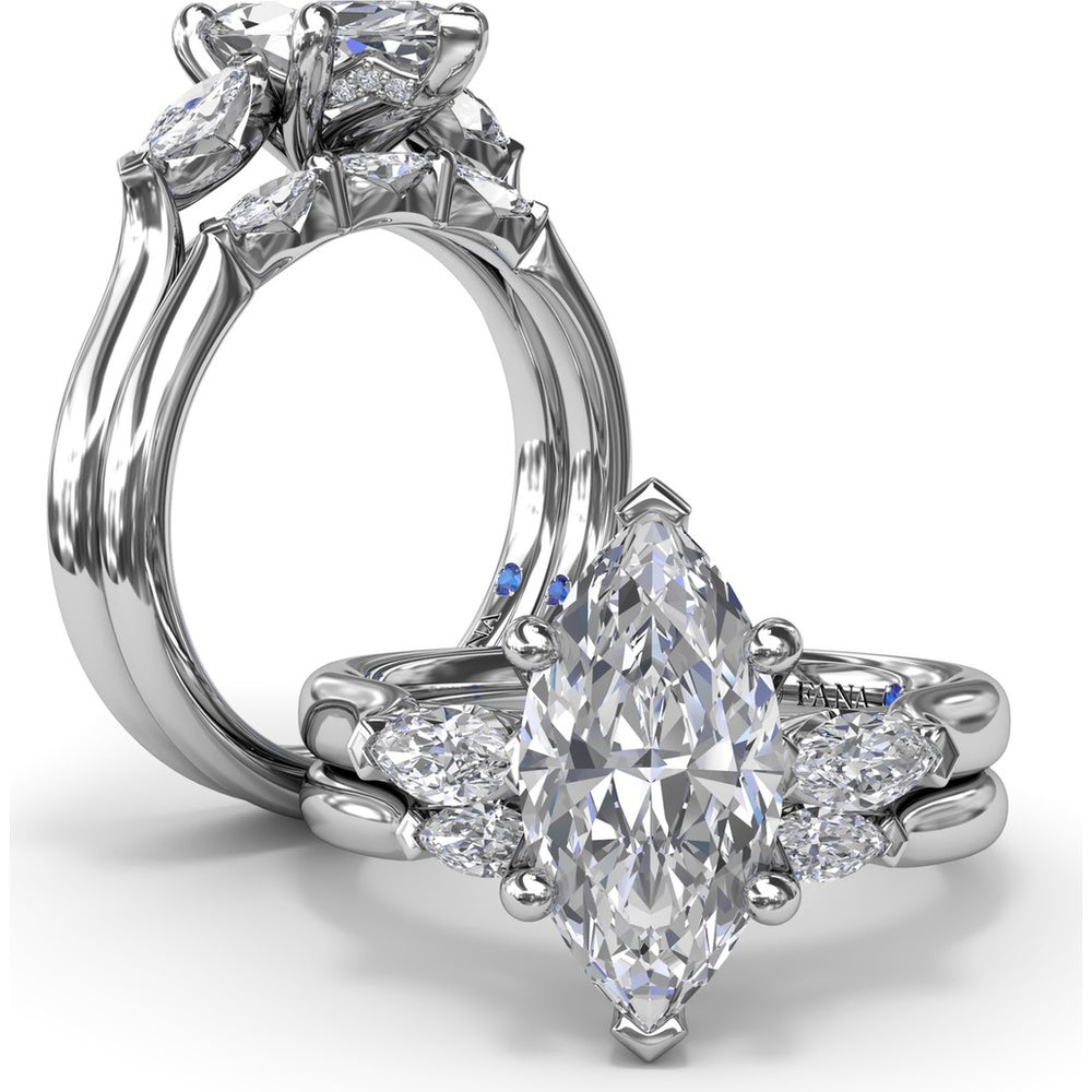 Three-Stone Engagement Ring Setting with Horizontally Set Marquise Diamonds - 0.32 Carat Total Side Stone Weight by Fana