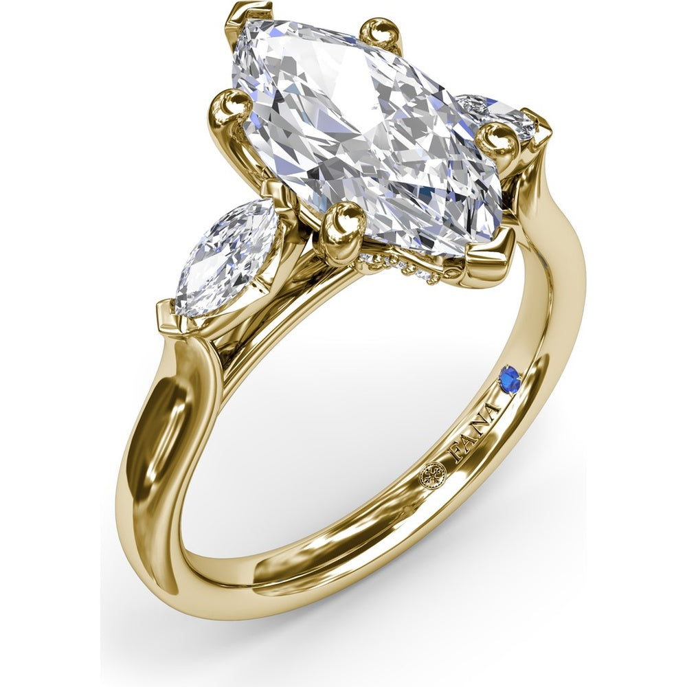 Three-Stone Engagement Ring Setting with Horizontally Set Marquise Diamonds - 0.32 Carat Total Side Stone Weight by Fana