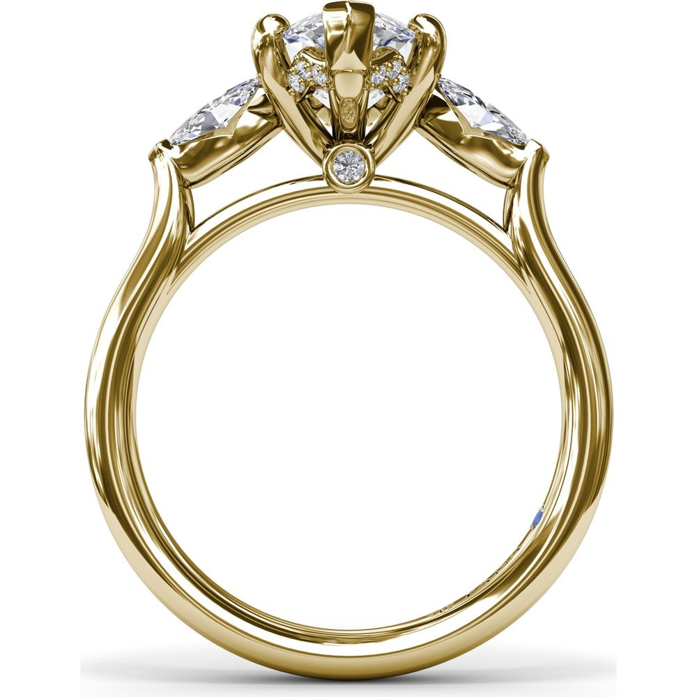 Three-Stone Engagement Ring Setting with Horizontally Set Marquise Diamonds - 0.32 Carat Total Side Stone Weight by Fana