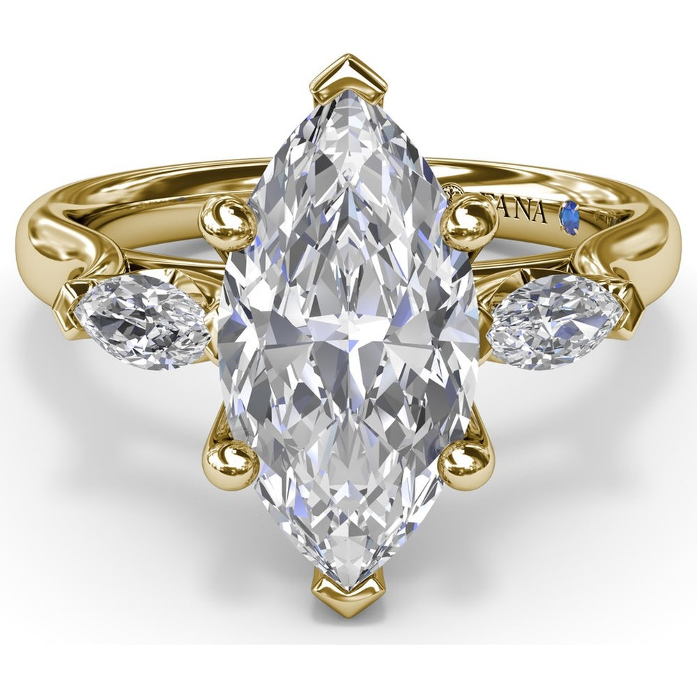 Three-Stone Engagement Ring Setting with Horizontally Set Marquise Diamonds - 0.32 Carat Total Side Stone Weight by Fana