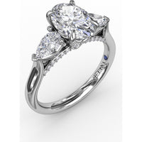 Three-Stone Engagement Ring Setting with Oval Center and Pear Side Stones - 0.62 Carat Total Side Stone Weight by Fana