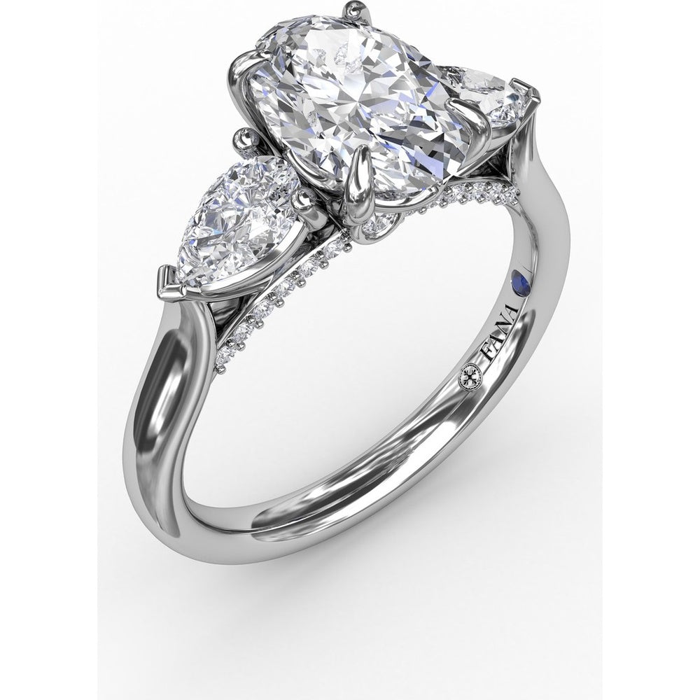 Three-Stone Engagement Ring Setting with Oval Center and Pear Side Stones - 0.62 Carat Total Side Stone Weight by Fana