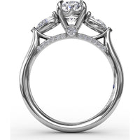Three-Stone Engagement Ring Setting with Oval Center and Pear Side Stones - 0.62 Carat Total Side Stone Weight by Fana
