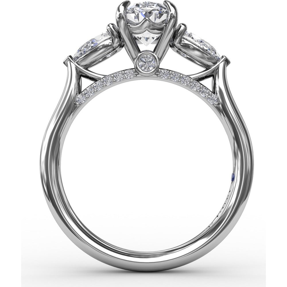 Three-Stone Engagement Ring Setting with Oval Center and Pear Side Stones - 0.62 Carat Total Side Stone Weight by Fana
