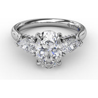 Three-Stone Engagement Ring Setting with Oval Center and Pear Side Stones - 0.62 Carat Total Side Stone Weight by Fana