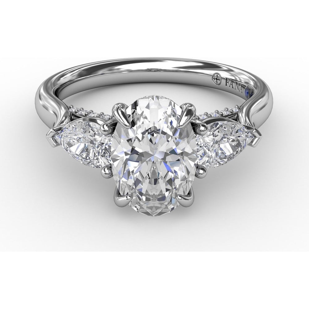 Three-Stone Engagement Ring Setting with Oval Center and Pear Side Stones - 0.62 Carat Total Side Stone Weight by Fana