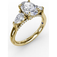 Three-Stone Engagement Ring Setting with Oval Center and Pear Side Stones - 0.62 Carat Total Side Stone Weight by Fana