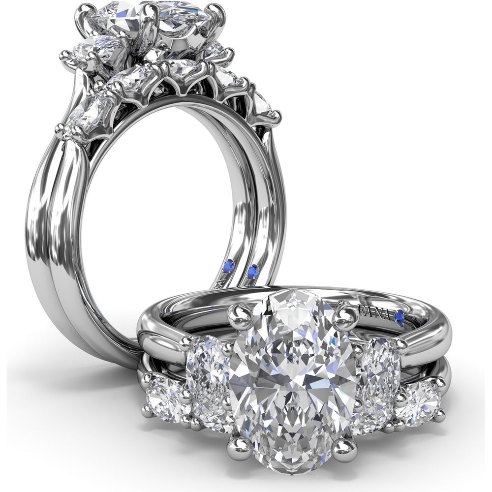 Three-Stone Engagement Ring Setting with Oval Diamonds - 0.34 Carat Total Side Stone Weight by Fana
