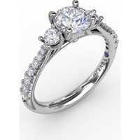 Three Stone Engagement Ring Setting with Pavé Diamond Band and Round Side Stones - 0.42 Carat Total Side Diamond Weight by Fana