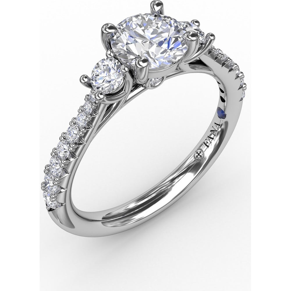 Three Stone Engagement Ring Setting with Pavé Diamond Band and Round Side Stones - 0.42 Carat Total Side Diamond Weight by Fana