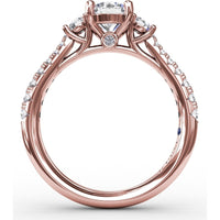 Three Stone Engagement Ring Setting with Pavé Diamond Band and Round Side Stones - 0.42 Carat Total Side Diamond Weight by Fana