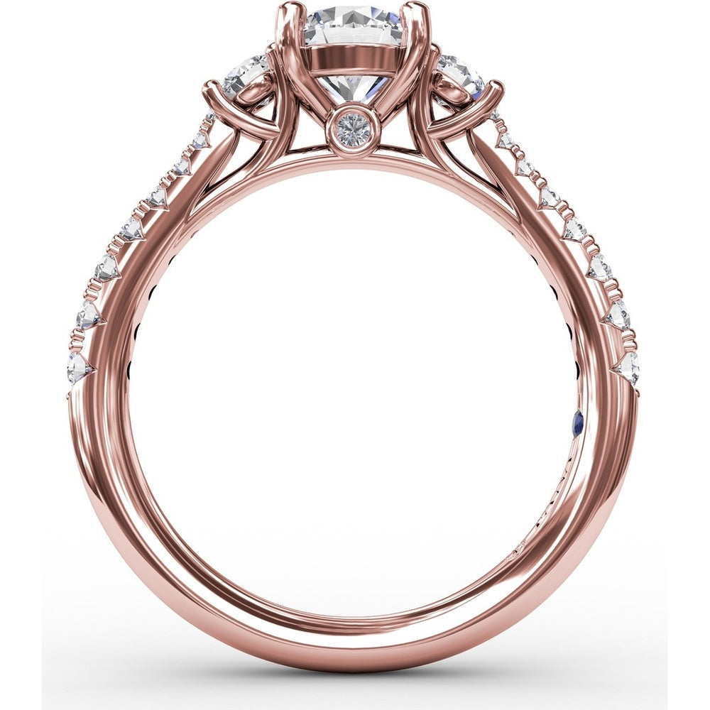 Three Stone Engagement Ring Setting with Pavé Diamond Band and Round Side Stones - 0.42 Carat Total Side Diamond Weight by Fana