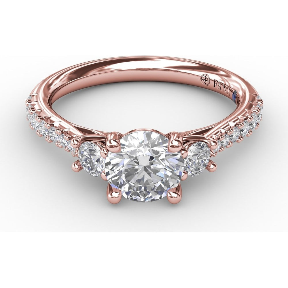 Three Stone Engagement Ring Setting with Pavé Diamond Band and Round Side Stones - 0.42 Carat Total Side Diamond Weight by Fana