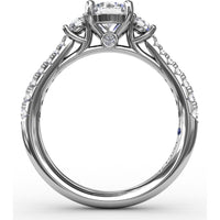 Three Stone Engagement Ring Setting with Pavé Diamond Band and Round Side Stones - 0.42 Carat Total Side Diamond Weight by Fana