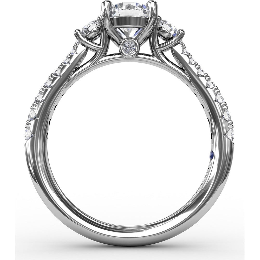 Three Stone Engagement Ring Setting with Pavé Diamond Band and Round Side Stones - 0.42 Carat Total Side Diamond Weight by Fana