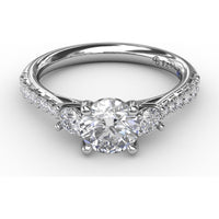 Three Stone Engagement Ring Setting with Pavé Diamond Band and Round Side Stones - 0.42 Carat Total Side Diamond Weight by Fana