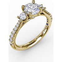 Three Stone Engagement Ring Setting with Pavé Diamond Band and Round Side Stones - 0.42 Carat Total Side Diamond Weight by Fana