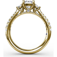 Three Stone Engagement Ring Setting with Pavé Diamond Band and Round Side Stones - 0.42 Carat Total Side Diamond Weight by Fana
