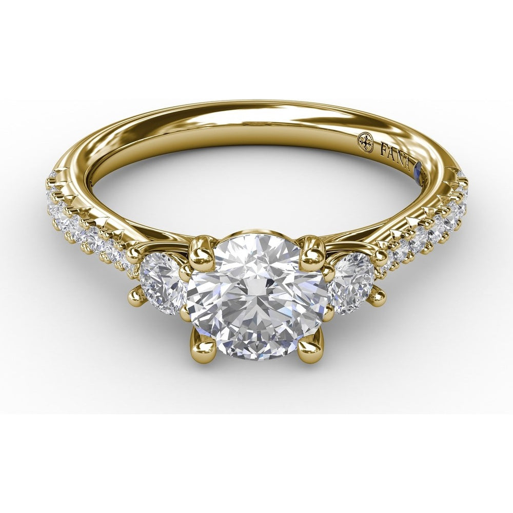Three Stone Engagement Ring Setting with Pavé Diamond Band and Round Side Stones - 0.42 Carat Total Side Diamond Weight by Fana