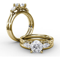Three-Stone Engagement Ring Setting with Pear-Shape Side Diamonds and Pavé Gallery - 0.55 Carat Total Side Diamond Weight by Fana