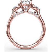 Three-Stone Engagement Ring Setting with Pear-Shape Side Diamonds and Pavé Gallery - 0.55 Carat Total Side Diamond Weight by Fana