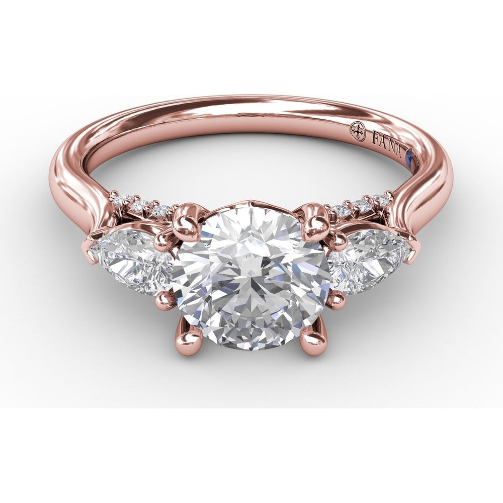 Three-Stone Engagement Ring Setting with Pear-Shape Side Diamonds and Pavé Gallery - 0.55 Carat Total Side Diamond Weight by Fana