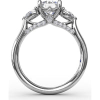 Three-Stone Engagement Ring Setting with Pear-Shape Side Diamonds and Pavé Gallery - 0.55 Carat Total Side Diamond Weight by Fana