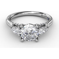 Three-Stone Engagement Ring Setting with Pear-Shape Side Diamonds and Pavé Gallery - 0.55 Carat Total Side Diamond Weight by Fana