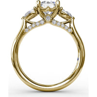 Three-Stone Engagement Ring Setting with Pear-Shape Side Diamonds and Pavé Gallery - 0.55 Carat Total Side Diamond Weight by Fana