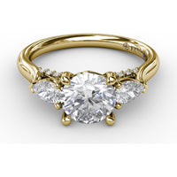 Three-Stone Engagement Ring Setting with Pear-Shape Side Diamonds and Pavé Gallery - 0.55 Carat Total Side Diamond Weight by Fana