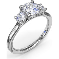 Three-Stone Engagement Ring Setting with Prong Set Round Side Diamonds - 0.32 Carat Total Side Diamond Weight by Fana