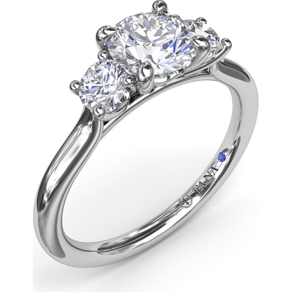 Three-Stone Engagement Ring Setting with Prong Set Round Side Diamonds - 0.32 Carat Total Side Diamond Weight by Fana