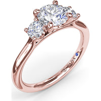 Three-Stone Engagement Ring Setting with Prong Set Round Side Diamonds - 0.32 Carat Total Side Diamond Weight by Fana