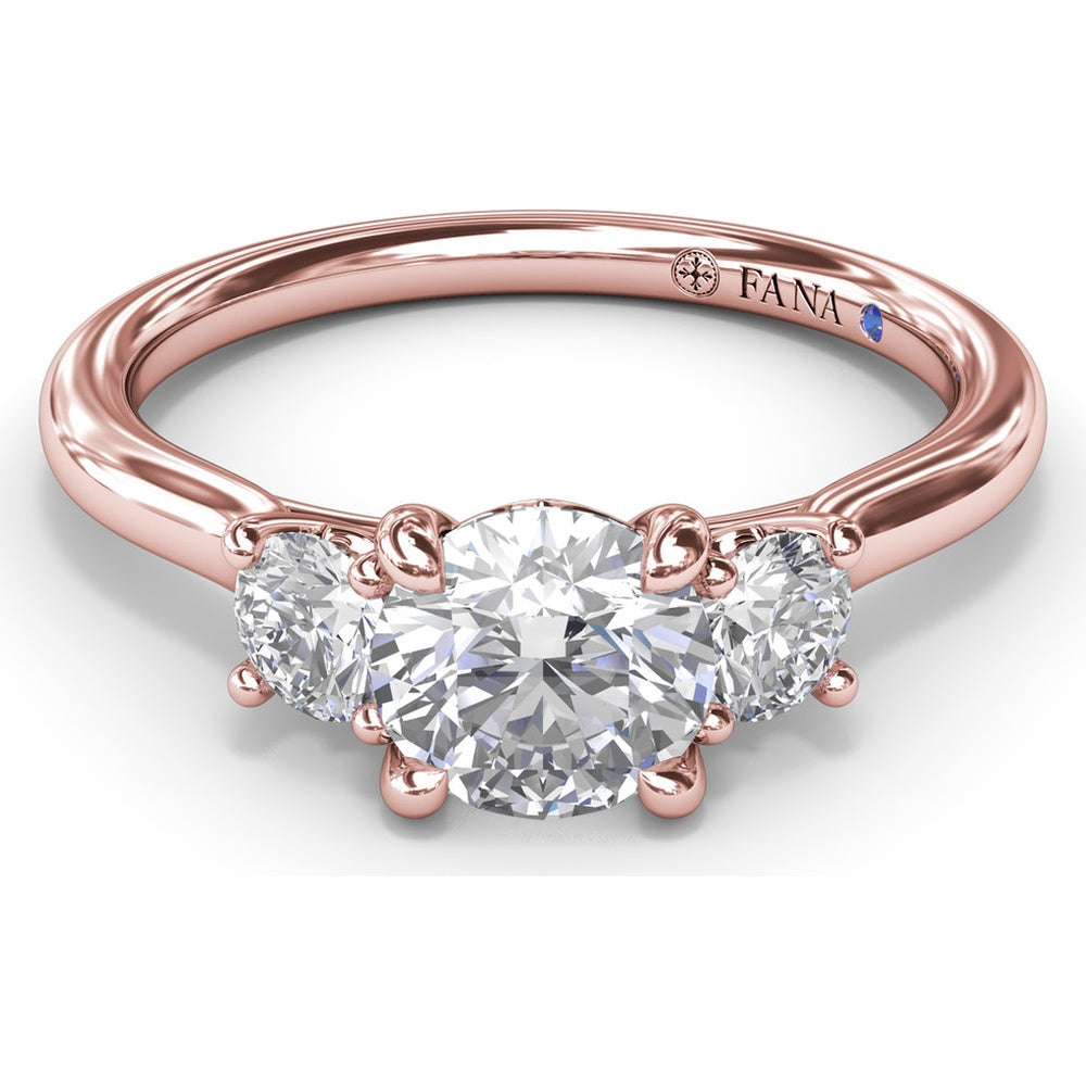 Three-Stone Engagement Ring Setting with Prong Set Round Side Diamonds - 0.32 Carat Total Side Diamond Weight by Fana