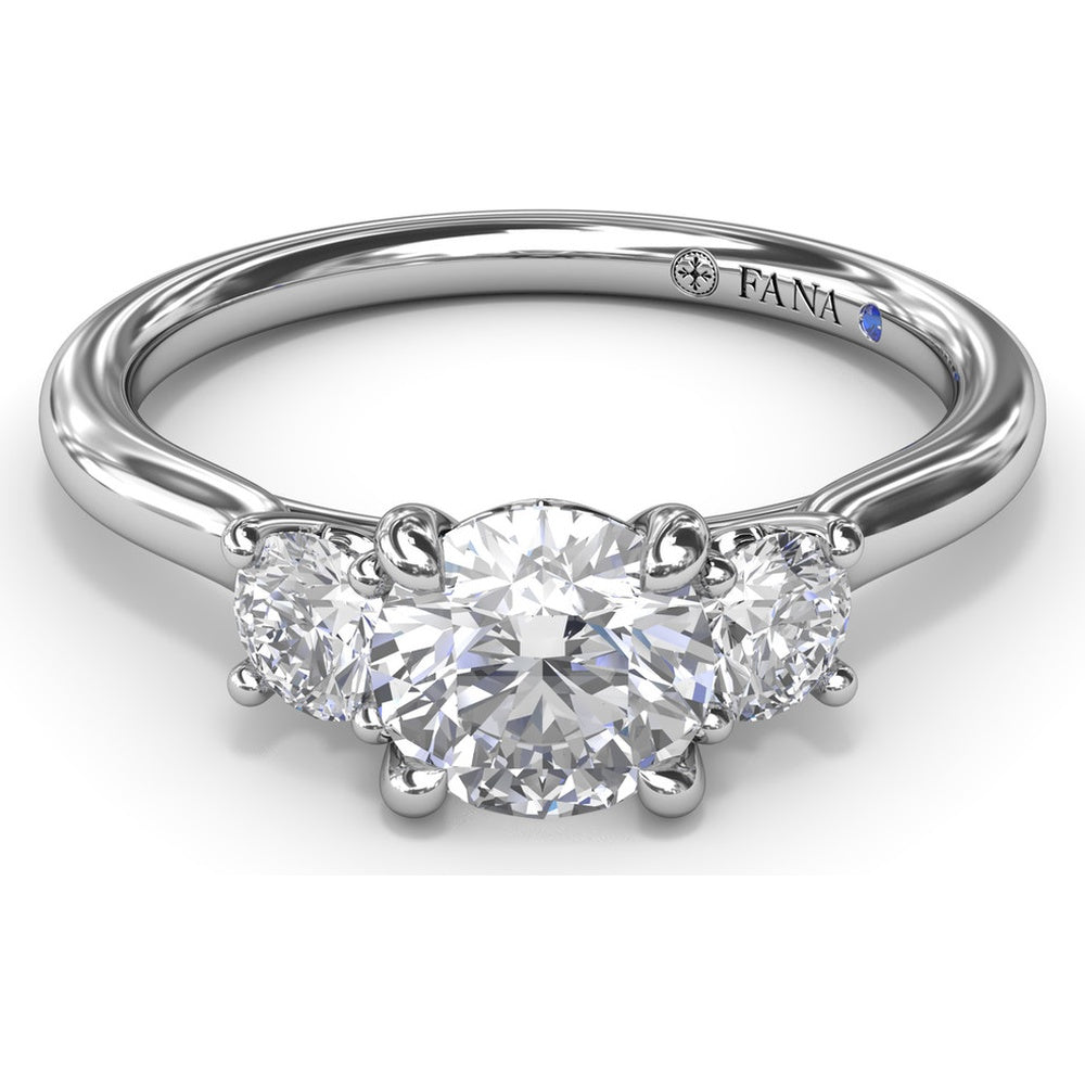 Three-Stone Engagement Ring Setting with Prong Set Round Side Diamonds - 0.32 Carat Total Side Diamond Weight by Fana