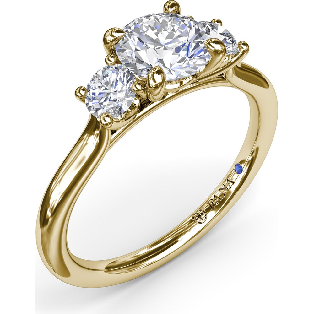 Three-Stone Engagement Ring Setting with Prong Set Round Side Diamonds - 0.32 Carat Total Side Diamond Weight by Fana