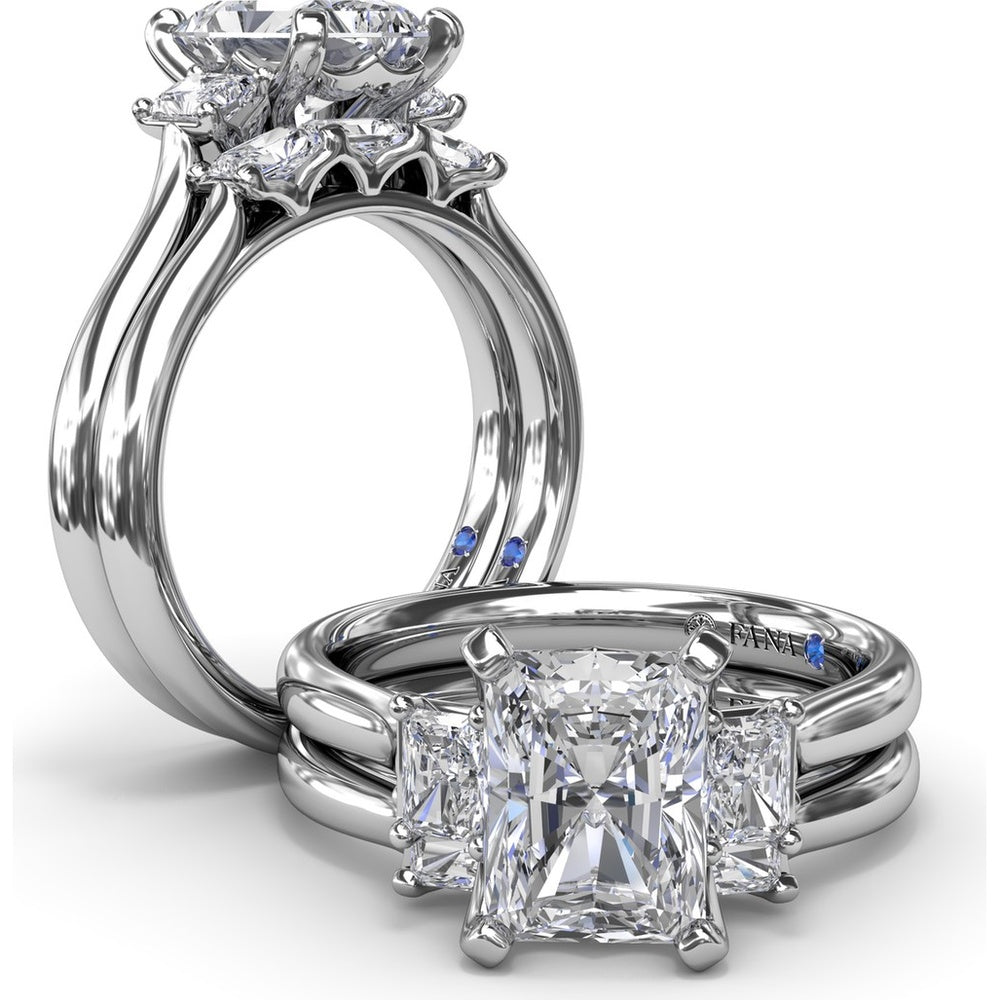 Three-Stone Engagement Ring Setting with Radiant-Cut Diamonds - 0.30 Carat Total Side Stone Weight by Fana