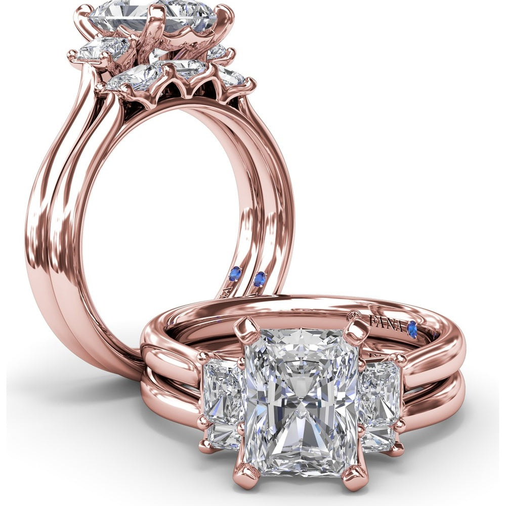 Three-Stone Engagement Ring Setting with Radiant-Cut Diamonds - 0.30 Carat Total Side Stone Weight by Fana